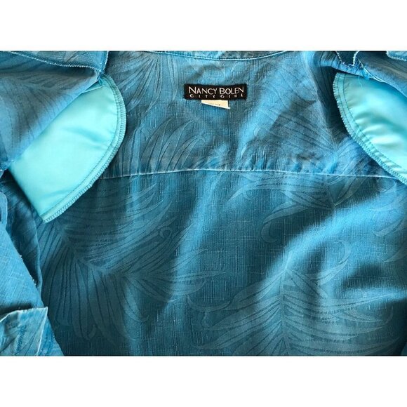 Nancy Bolen Womens Textured Blue Silk Button Down shirt Size M - Picture 10 of 12